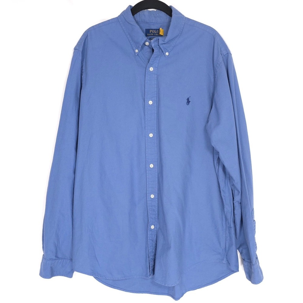 POLO RALPH LAUREN Classic Fit Blue Button Down Shirt Size XL Long Sleeve Cotton - Picture 2 of 9